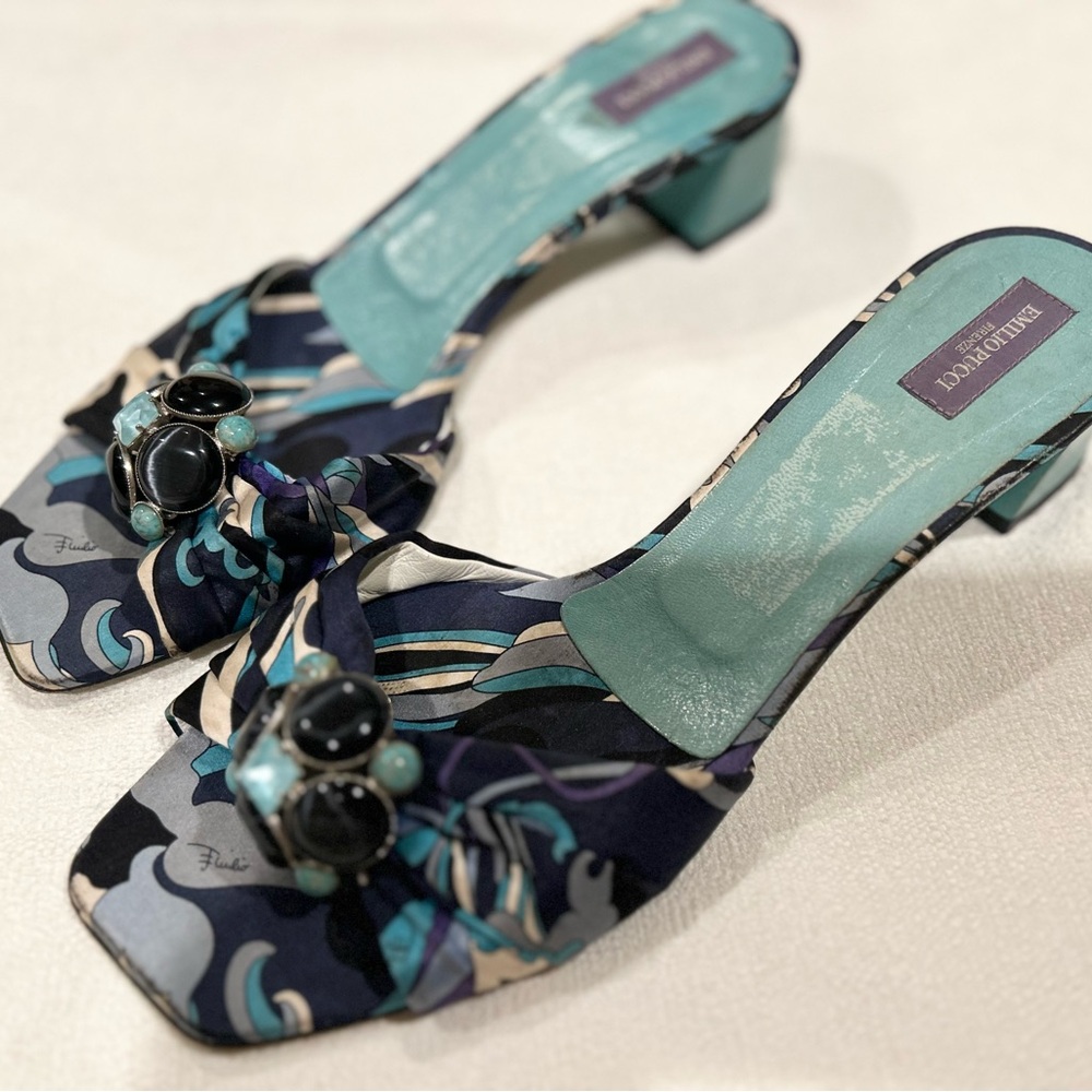 Emilio Pucci VTG 1960s Abstract Jeweled Mule Heels SIZE:40 EU - Picture 3 of 14